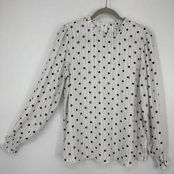 Carolina Belle Montreal Top size Large White Black Dotted Chiffon Balloon Slv - Picture 12 of 12